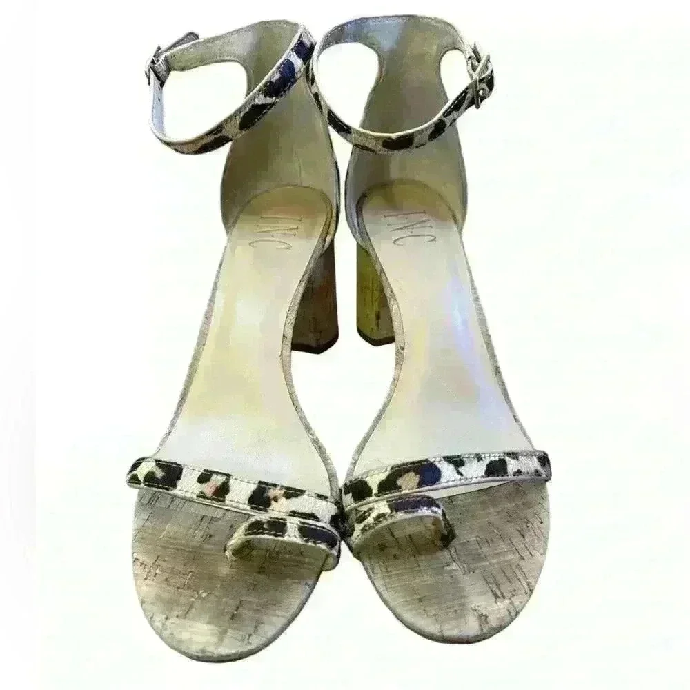 INC leopard, print heels sandals cork heel open toe sz 8.5 - Picture 2 of 3